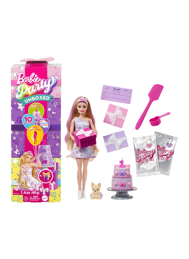باربي Pet Birthday Series Birthday Bows Set with 10 Surprises Including Color Change & Cake-Decorating Activity, Party Unboxed Doll & Accessories