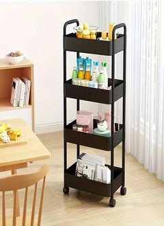 alimforyou 4-Tier Rolling Kitchen Cart Multifunctional Storage Organizer with Handle and 4 Universal Wheels for Kitchen, Bathroom, Living Room, Office (with Black Handle)  - Image 1
