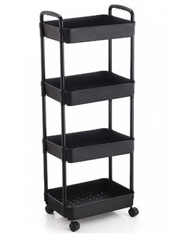 alimforyou 4-Tier Rolling Kitchen Cart Multifunctional Storage Organizer with Handle and 4 Universal Wheels for Kitchen, Bathroom, Living Room, Office (with Black Handle)  - Image 2