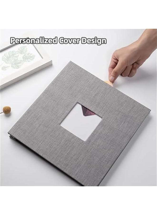 HOOKOR Durku Large Photo Album Self Adhesive with Picture Display Window, DIY Scrapbook, 40 s Linen Cover Memory Book with Metallic Pen (Grey) - Image 2