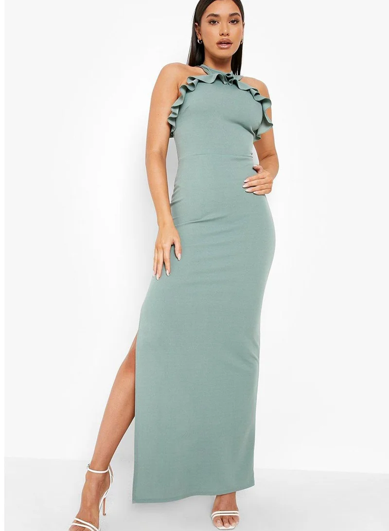 boohoo Halter Neck Ruffle Detail Dress