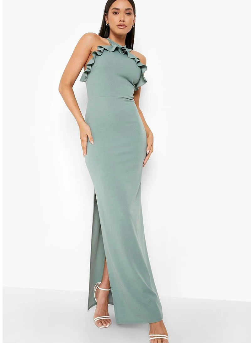boohoo Halter Neck Ruffle Detail Dress
