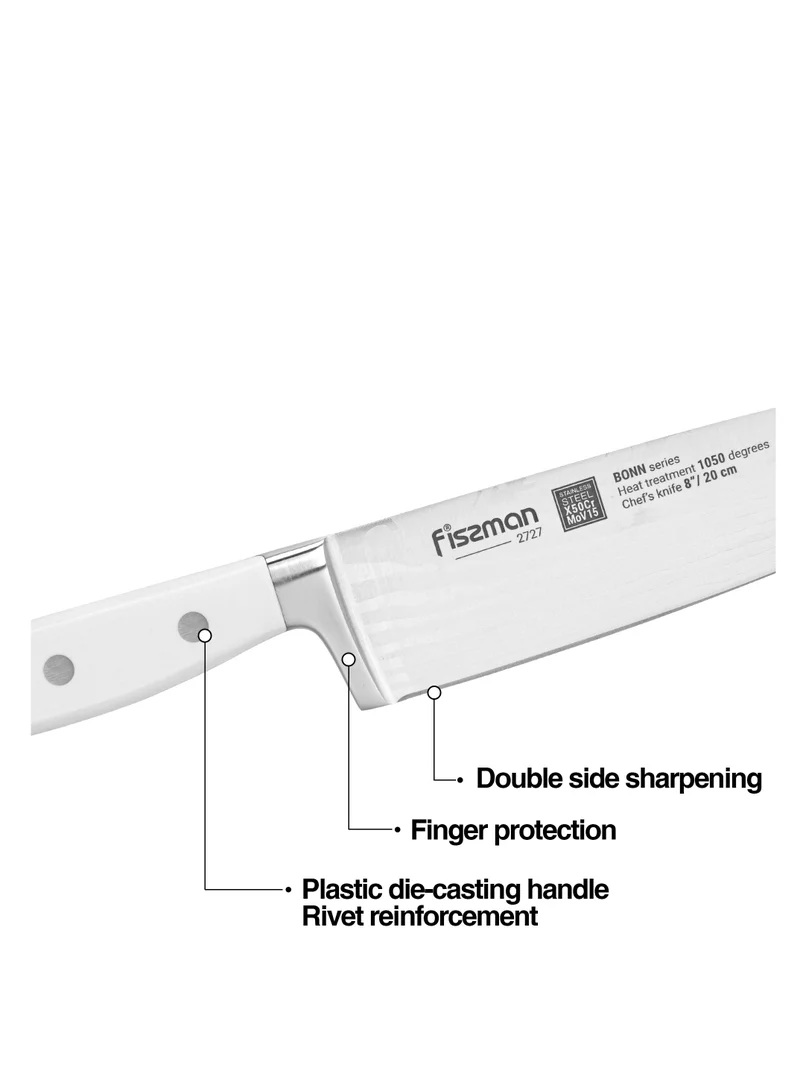 فيسمان 8'' Chef's Knife Bonn Series, with Sharp Blade and Sturdy Non Slip Handle, Minimalist Design, Stainless Steel, Suitable for Home Restaurant