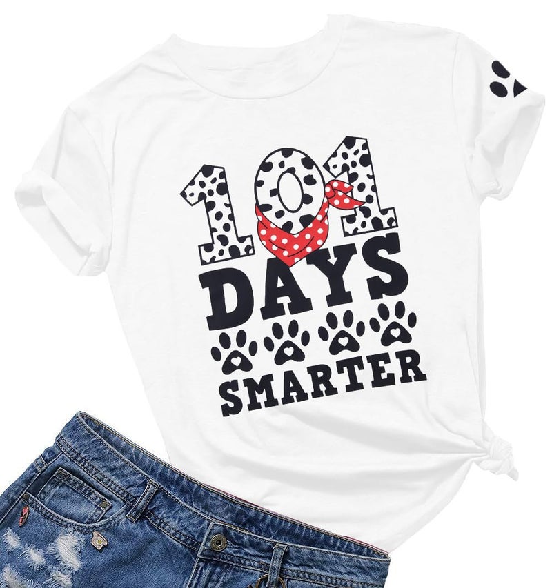MAXIMGR Dalmatians Shirt 101 Days of School Shirts Teacher Shirts for Women Dog Dalmatian Costume Casual Motivational Tee New White - Image 1