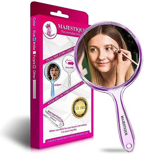 MAJESTIQUE Dual Side Handheld Mirror, 1X/ 10X Round Magnifying Compact Mirror Perfect for Shaving, Makeup, Tweezing or Shaping Eyebrows, Contact Lens (Purple) - Image 1