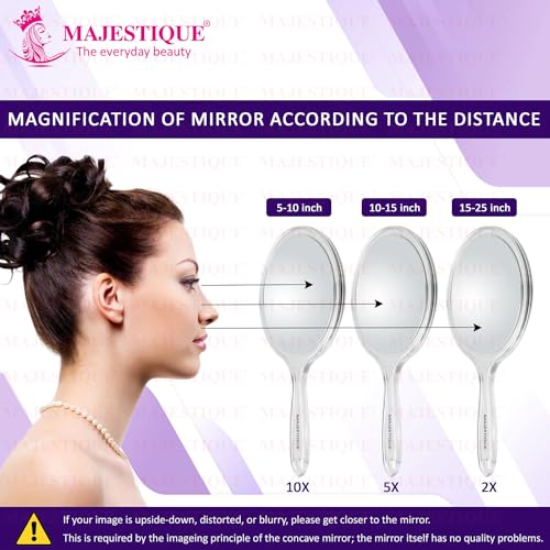 MAJESTIQUE Dual Side Handheld Mirror, 1X/ 10X Round Magnifying Compact Mirror Perfect for Shaving, Makeup, Tweezing or Shaping Eyebrows, Contact Lens (Purple) - Image 4