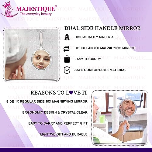 MAJESTIQUE Dual Side Handheld Mirror, 1X/ 10X Round Magnifying Compact Mirror Perfect for Shaving, Makeup, Tweezing or Shaping Eyebrows, Contact Lens (Purple) - Image 3