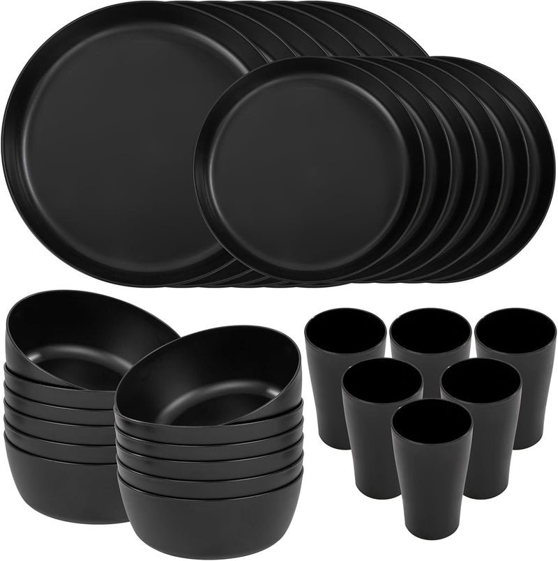 ejonirinjonir EI 24pcs Black Wheat Straw PlatesWheat Straw Dinnerware SetPlates and Bowls SetsReuasble PlatesUnbreakable Dinner PlatesHeavy Duty Plastic Plates for Halloween - Image 1