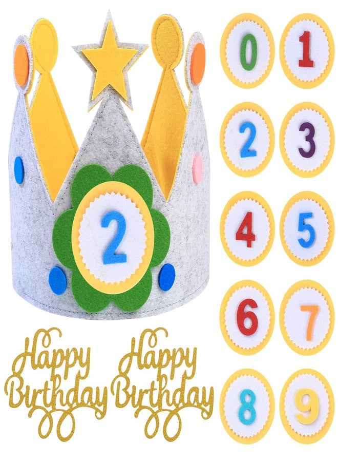 HexinYigjly Children's birthday crowns, changeable numbers 0-9, 3D stickers, fabric crown gifts for boys and girls, party decorations (yellow) - Image 1