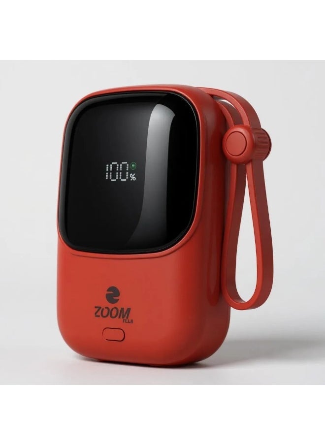 Zoom Plus ZP33 (FANCY) 10000mAh Digital Display Fast Charge Power Bank 22.5W With Built-in Dual-Cable Lightning And Type-C - Red  - Image 1