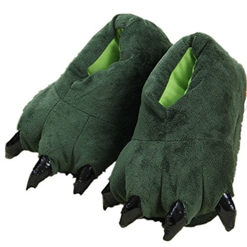 AISHNE Adult Cute Plush Animal Paw Slippers Fuzzy Warm House Shoes Green M - Image 4