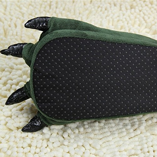 AISHNE Adult Cute Plush Animal Paw Slippers Fuzzy Warm House Shoes Green M - Image 2