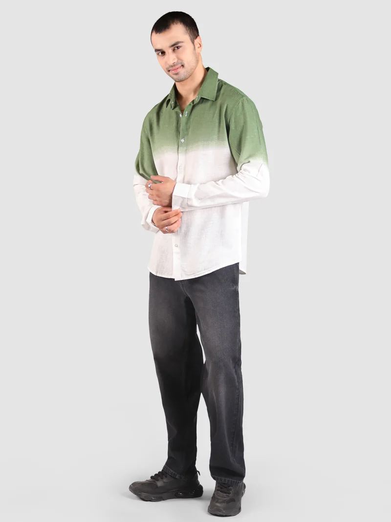 Beyoung Green Cotton Ombre Shirt