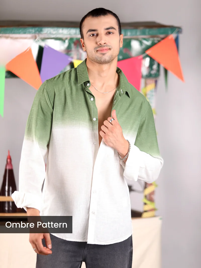 Beyoung Green Cotton Ombre Shirt