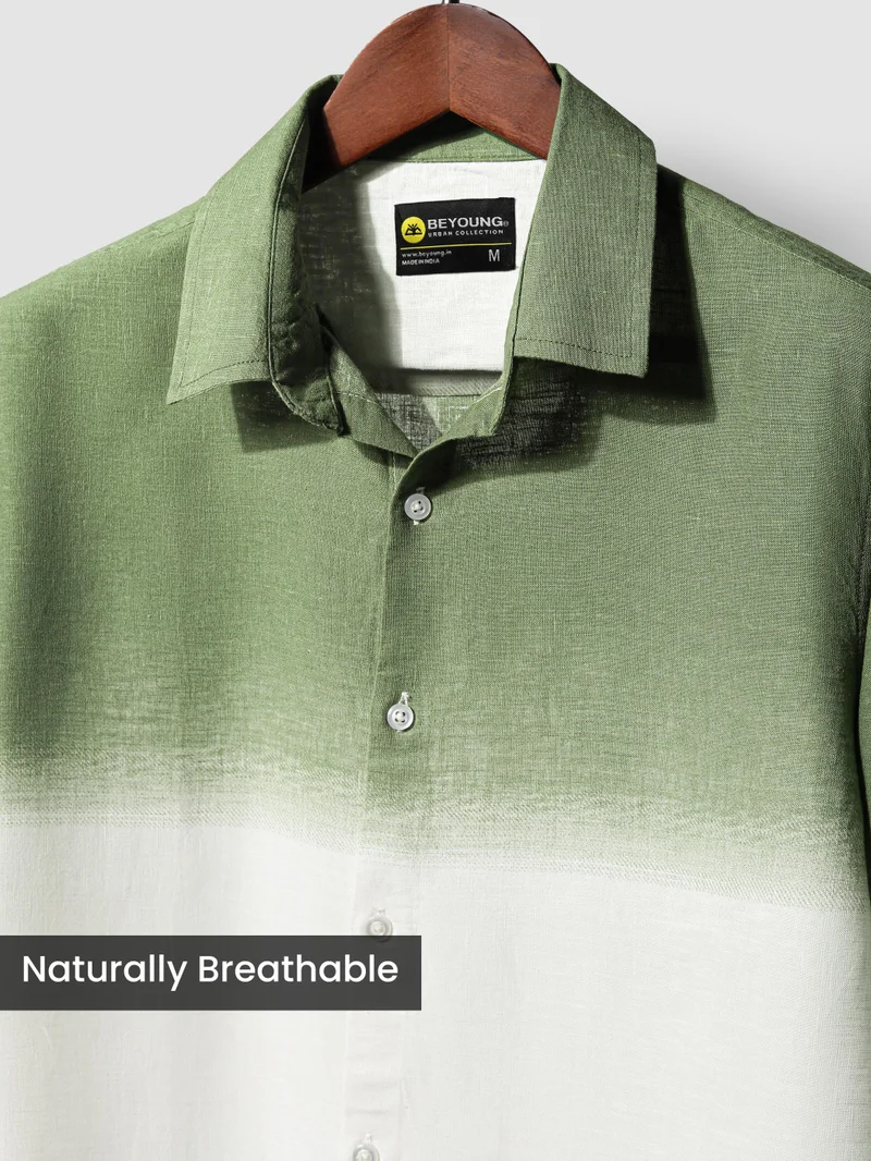 Beyoung Green Cotton Ombre Shirt