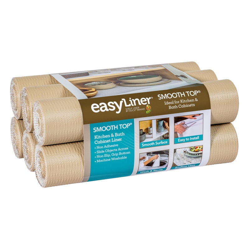 Smooth Top EasyLiner for Cabinets  Drawers  Easy to Install  Cut to Fit  Shelf Paper  Kitchen Drawer Liner Non Adhesive  Non Slip Shelf Liner  12in x 10ft  6 Roll Project Pack  Taupe