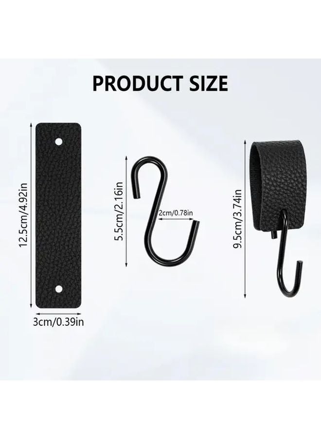 5 قطع من خطافات معدنية على شكل S مع حلقات جلدية سوداء مثبتة على الحائط لتوفير المساحة - Image 3