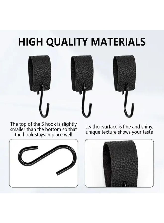 5 قطع من خطافات معدنية على شكل S مع حلقات جلدية سوداء مثبتة على الحائط لتوفير المساحة - Image 5