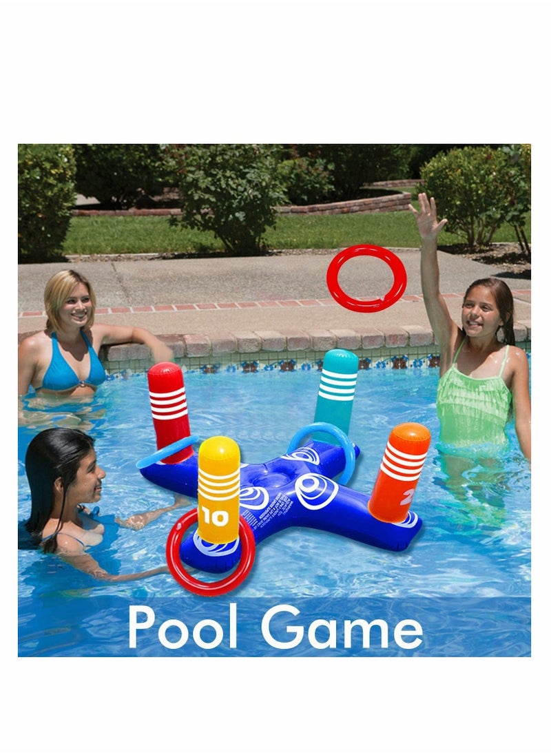Inflatable Pool Ring Toss Game Toys Floating Swimming with 4 Pcs Rings for Multiplayer Water Kid Family Fun Beach Floats Cross - Image 2