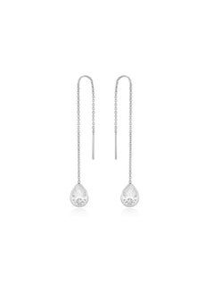 Ettika Earrings For Women. Womens Threaders. Rhodium Plated Drop Earrings Barely There Chain And Clear Cz Crystal Dangle Earrings Jewelry.  - Image 1