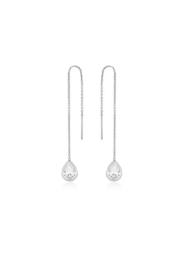 Ettika Earrings For Women. Womens Threaders. Rhodium Plated Drop Earrings Barely There Chain And Clear Cz Crystal Dangle Earrings Jewelry. - Image 1