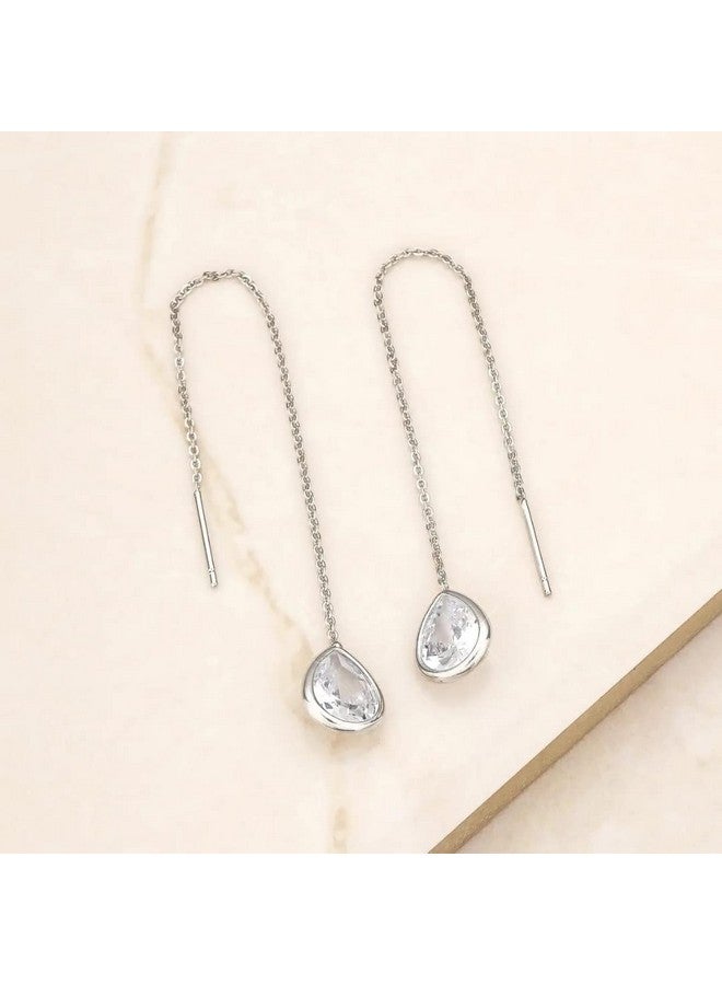 Ettika Earrings For Women. Womens Threaders. Rhodium Plated Drop Earrings Barely There Chain And Clear Cz Crystal Dangle Earrings Jewelry. - Image 4