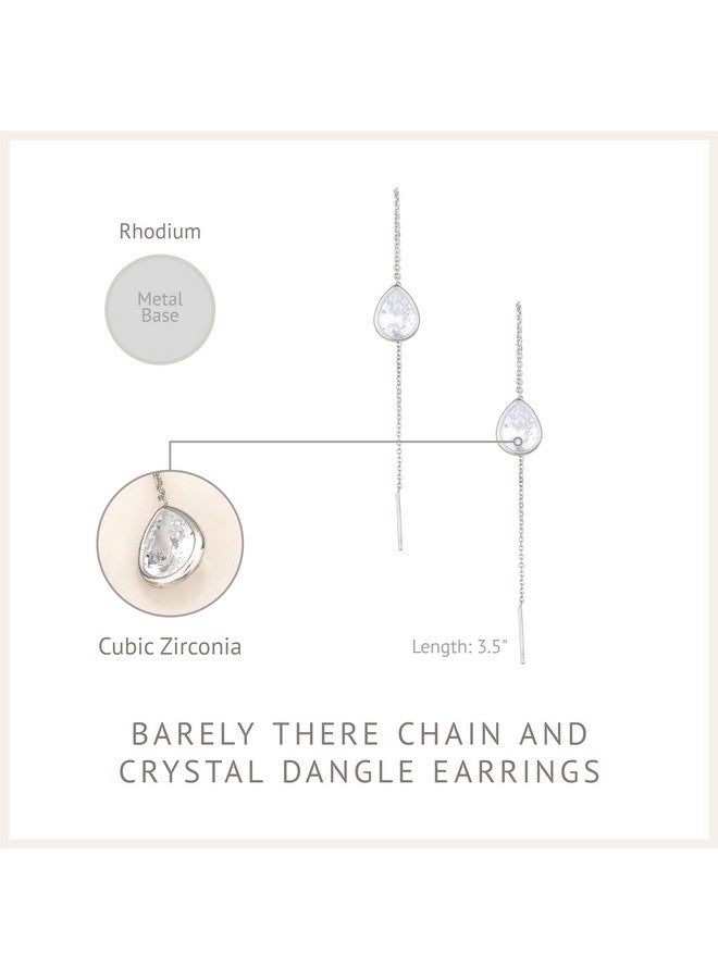 Ettika Earrings For Women. Womens Threaders. Rhodium Plated Drop Earrings Barely There Chain And Clear Cz Crystal Dangle Earrings Jewelry. - Image 3