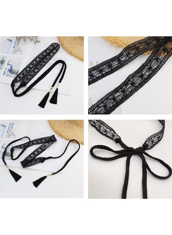 Women Girls Braided Knotted Waist Belt Skinny Mixed Color Rope Exotic Chain Tassel for Dress Skirt
