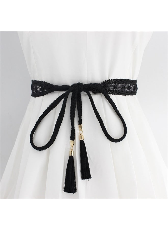 Generic Women Girls Braided Knotted Waist Belt Skinny Mixed Color Rope Exotic Chain Tassel for Dress Skirt  - Image 1