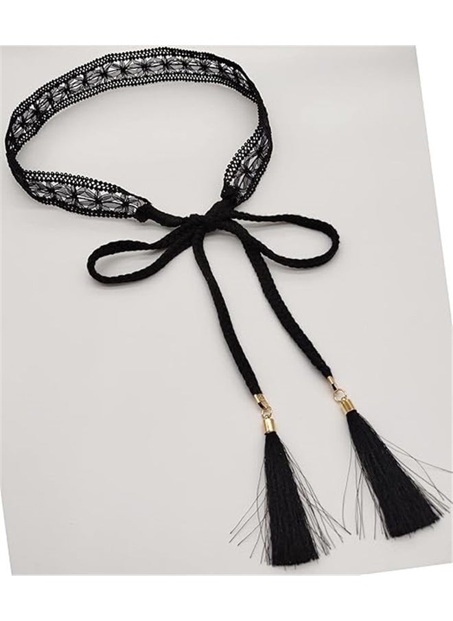 Generic Women Girls Braided Knotted Waist Belt Skinny Mixed Color Rope Exotic Chain Tassel for Dress Skirt  - Image 5
