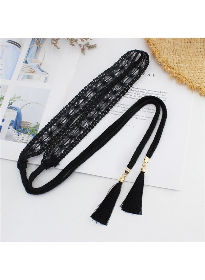 Generic Women Girls Braided Knotted Waist Belt Skinny Mixed Color Rope Exotic Chain Tassel for Dress Skirt  - Image 2