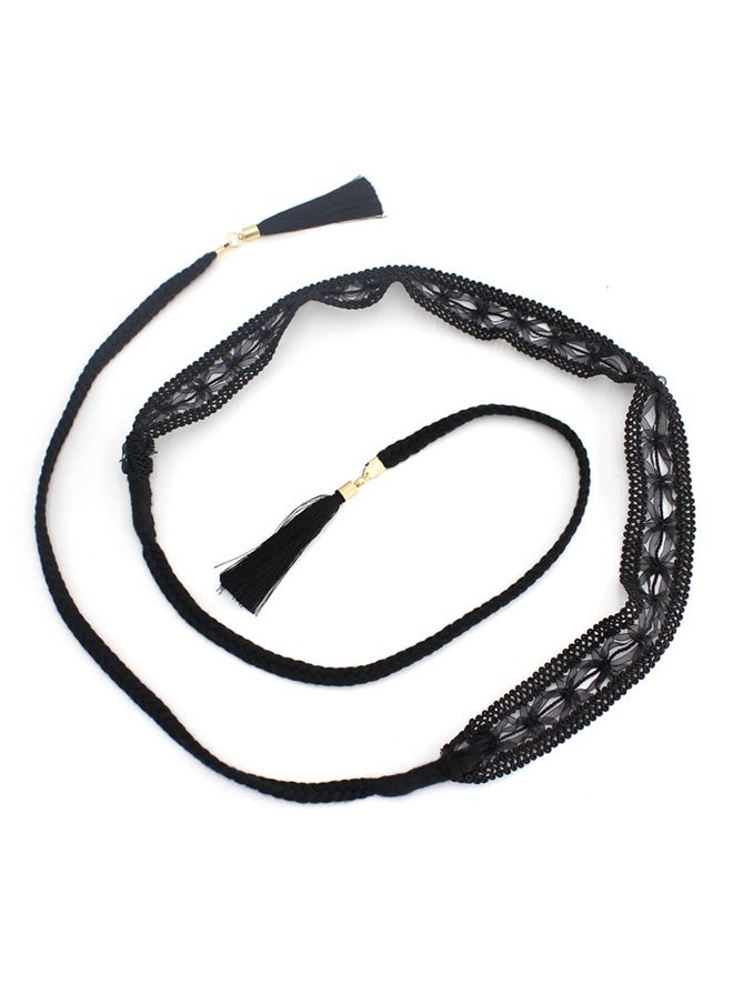 Generic Women Girls Braided Knotted Waist Belt Skinny Mixed Color Rope Exotic Chain Tassel for Dress Skirt  - Image 4