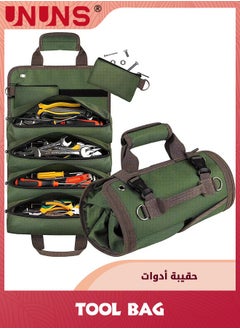 UNUNS Roll-Up Tool Bag,Heavy Duty Tool Organizer for Men Women,Portable Tool Storage With 2 Detachable Zipper Pouch, Compact Small Toolbag for Handyman RV Owners, Army Green  - Image 1