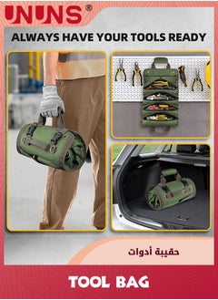 UNUNS Roll-Up Tool Bag,Heavy Duty Tool Organizer for Men Women,Portable Tool Storage With 2 Detachable Zipper Pouch, Compact Small Toolbag for Handyman RV Owners, Army Green  - Image 2