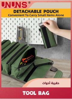 UNUNS Roll-Up Tool Bag,Heavy Duty Tool Organizer for Men Women,Portable Tool Storage With 2 Detachable Zipper Pouch, Compact Small Toolbag for Handyman RV Owners, Army Green  - Image 4