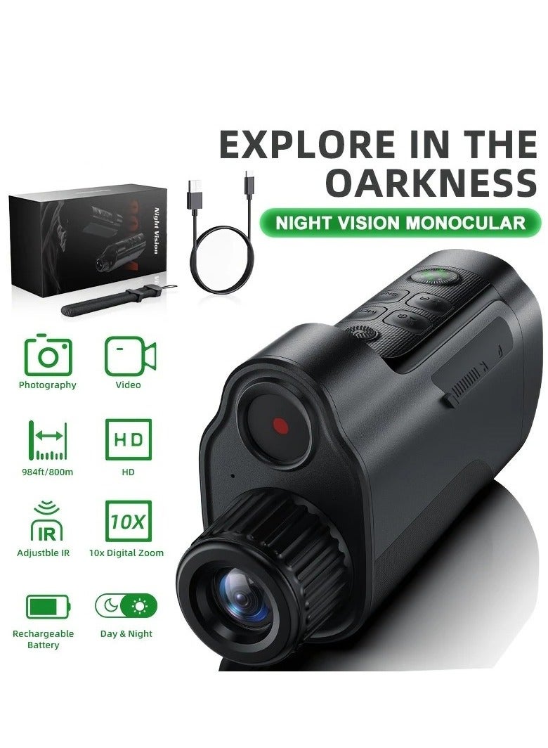 10X Digital Zoom Night Vision Monocular with 2" HD Screen – 2624FT Ultra-Long Range, 12MP Photo & 1080P Video Recording, 850NM IR, USB-C Computer Mode, Tripod Compatible | Ideal for Hunting, Camping, Wildlife Observation & Surveillance