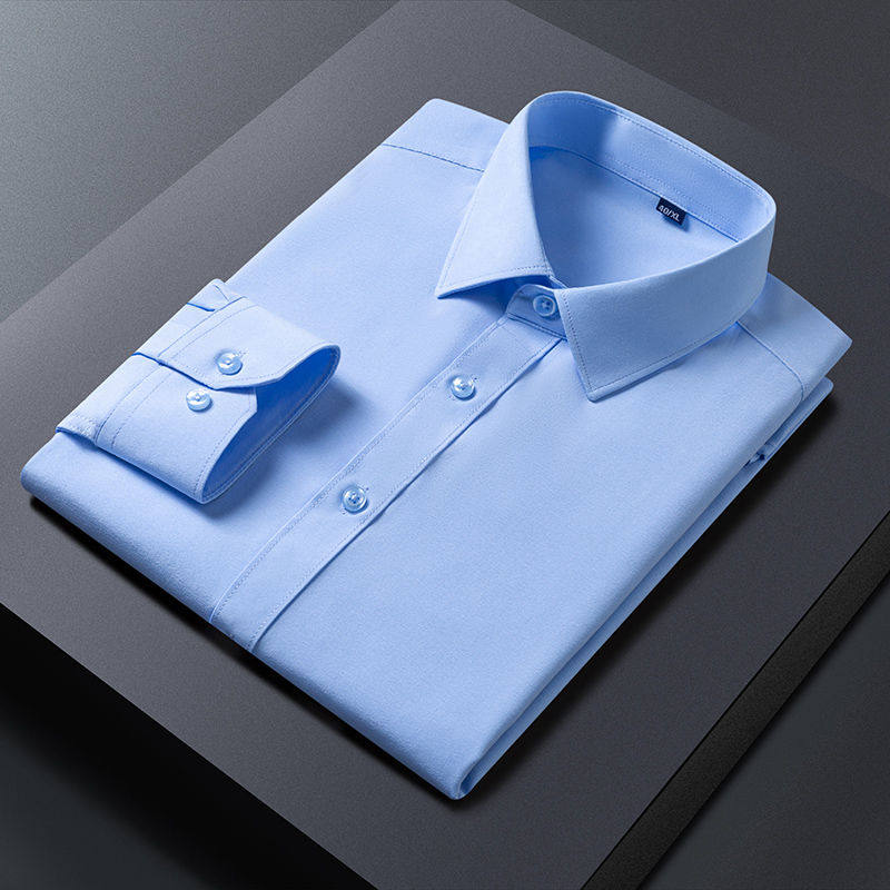 Spring and autumn, no ironing, high-end long-sleeved shirt, ice silk blue wrinkle-resistant business formal wear, thin plus-size shirt, shirt - Image 1