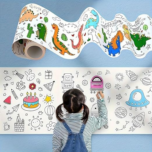 SUNBEET Drawing Paper Roll for Kids, 30 x 300 Cm Large Coloring Poster for Toddlers, Art Paper, Kids Coloring Drawing Paper Roll Best Birthday Gift (Wall Not Sticking)【Mix-Design】 - Image 1