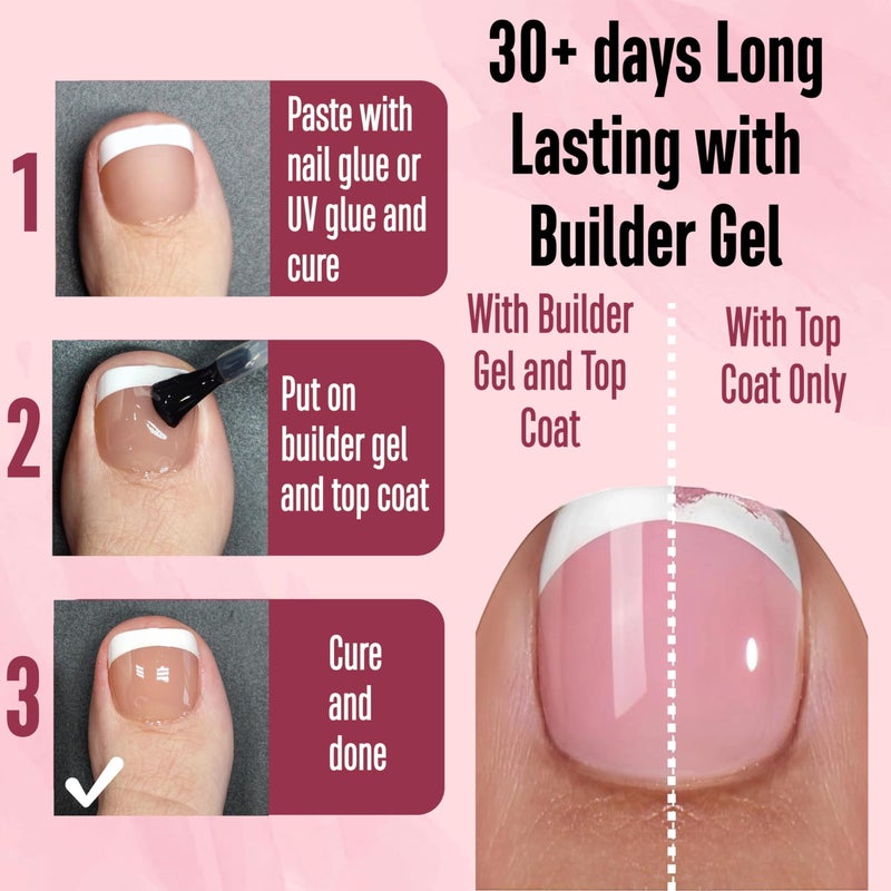 NOVO OVO Fake Toe Nail Tips Press on, French Tip Soft Gel Toenail Extension, BROWN PINK Square Round Pre-applied Tip Primer & Base Coat, Full Cover Matte False Nails for DIY x 15 Sizes 360Pcs - Image 2