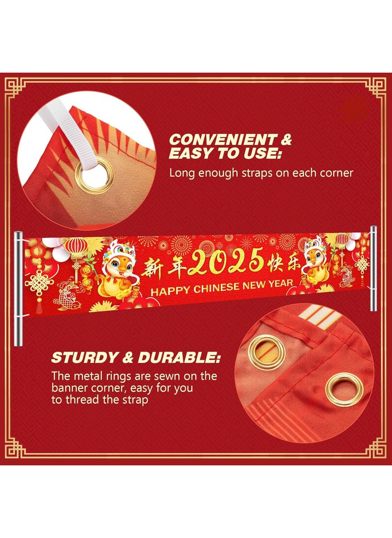 Reginary Reginary Chinese New Year Decorations 2025 New Year Party Supplies Year of The Snake Party Banner Large Fabric Happy New Year Banner for Chinese Spring Festival Supplies Outdoor Indoor 82 x 15 ft  - Image 4