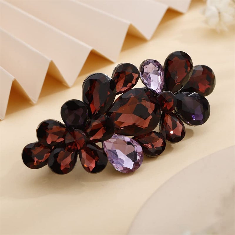 Aimimier Flower Crystal Hair Clip Rhinestone Barrettes Alligator Hair Clips Bun Hair Pins Bridal Hairpiece Wedding Hair Accessories for Women Girls Purple