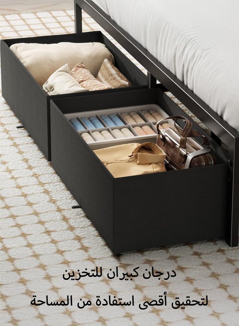 يانارا إطار سرير مع لوح رأسي تخزين وإضاءة ليد – سرير منصة مقاس كوين، يحتوي على درجين تخزين كبيرين أسفل السرير، محطة شحن مدمجة، لا يحتاج إلى قاعدة نابضة ، هادئ، سهل التجميع، 160×200 سم - Image 5