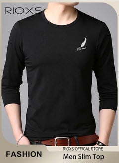 RIOXS Men's Long Sleeve Round Neck T-Shirt, Slim-fit Solid Color Shirts, Casual Versatile Pullover, Reliable Option for Any Man Seeking Comfort without Compromising on Style  - Image 1