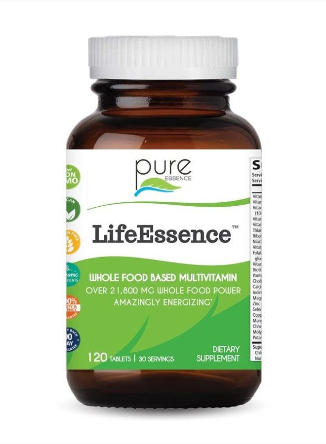 PURE ESSENCE LABS LifeEssence Multivitamin for Women and Men - Natural Herbal Supplement - Vitamin D, Vitamin D3, Vitamin B12, Biotin with Whole Foods (120 Tablets) - Image 1