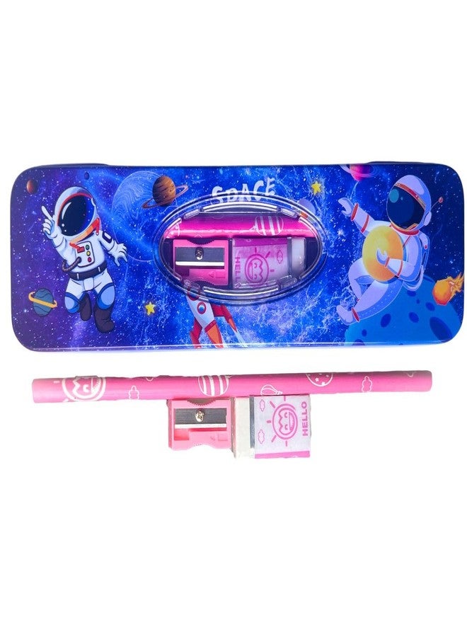 Rack Jack Astronaut Space Theme Tin Pencil Box Case for Kids Boys Girls School Stationery Kit with Pencil, Sharpener & Eraser (Blue) - Image 1