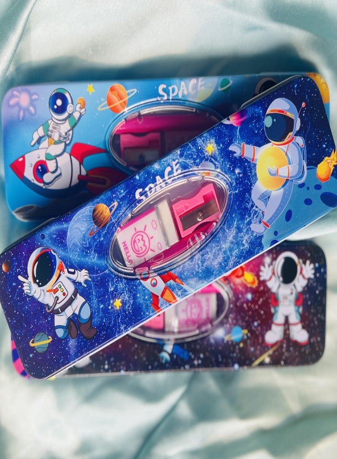Rack Jack Astronaut Space Theme Tin Pencil Box Case for Kids Boys Girls School Stationery Kit with Pencil, Sharpener & Eraser (Blue) - Image 3