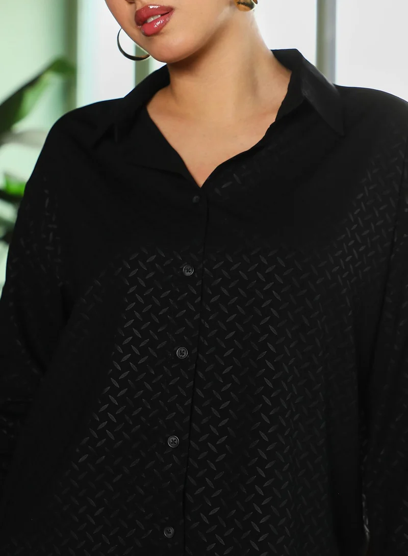 PINACOLADA  Women's Onyx Black Marquise-Imprint Oversized Shirt for Women | Best Price UAE