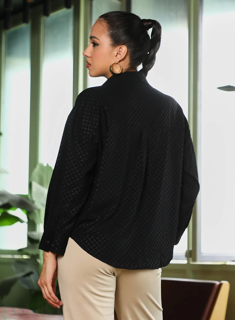 PINACOLADA  Women's Onyx Black Marquise-Imprint Oversized Shirt for Women | Best Price UAE