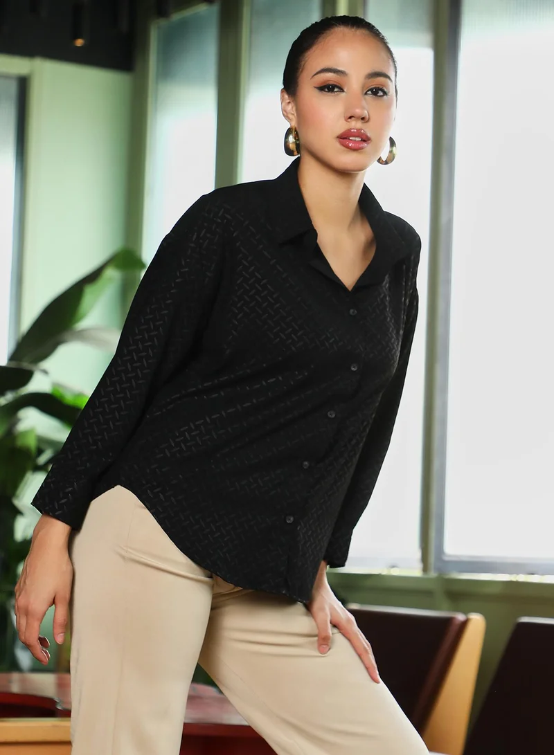 PINACOLADA  Women's Onyx Black Marquise-Imprint Oversized Shirt for Women | Best Price UAE