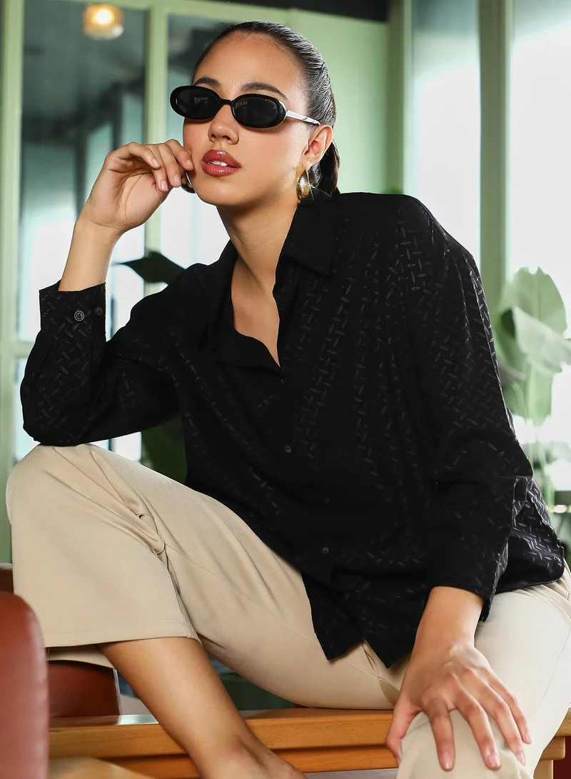 بينيا كولادا Women's Onyx Black Marquise-Imprint Oversized Shirt